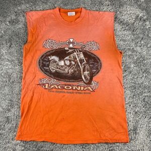 Vintage All Sport Laconia Tank Top Men L Orange Rally Week 2002 Distressed Biker